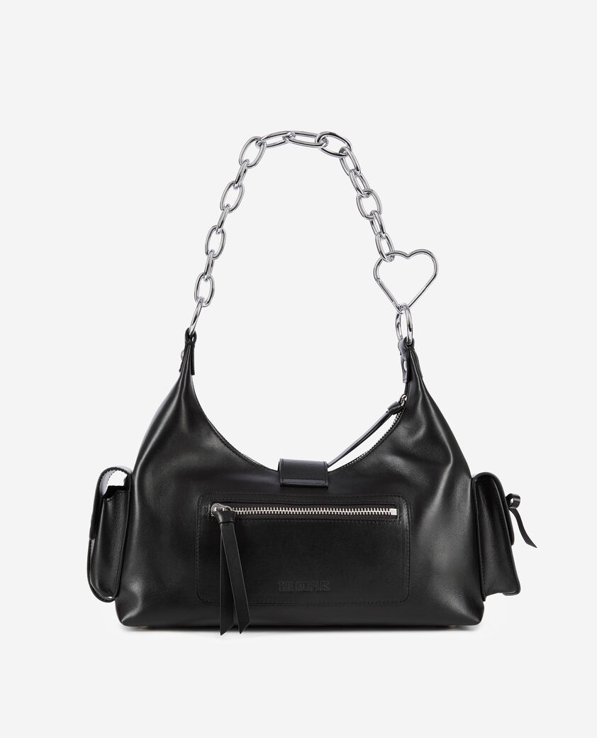 The Kooples WOMEN BLACK amelia bag with chain in black smooth leather