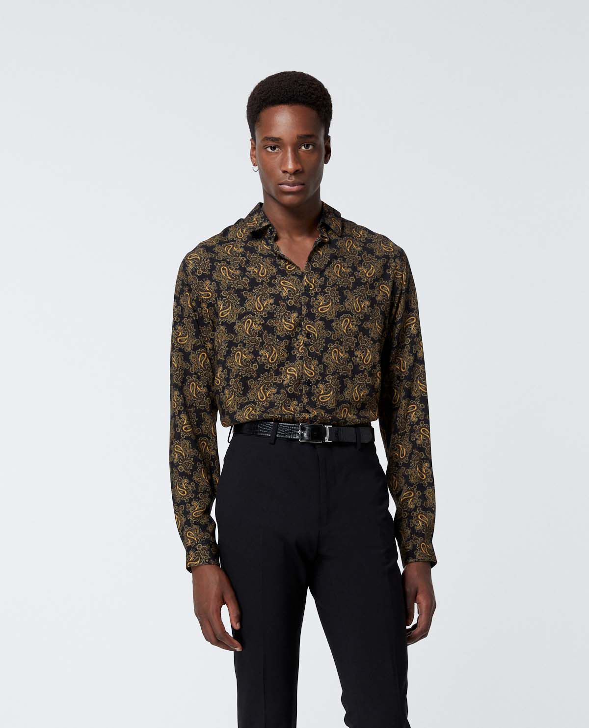 Black shirt best sale with gold buttons