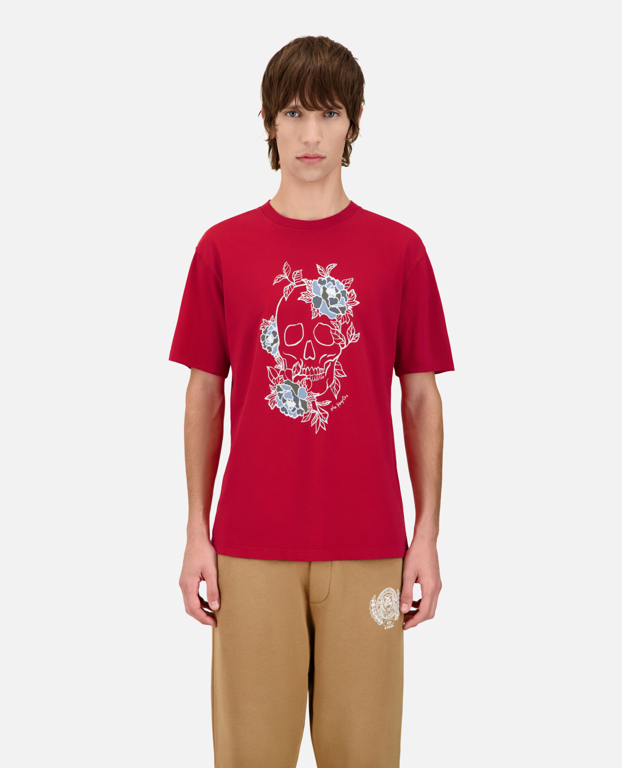 Camiseta hombre roja serigrafía Flower skull, CHERRY, hi-res image number null