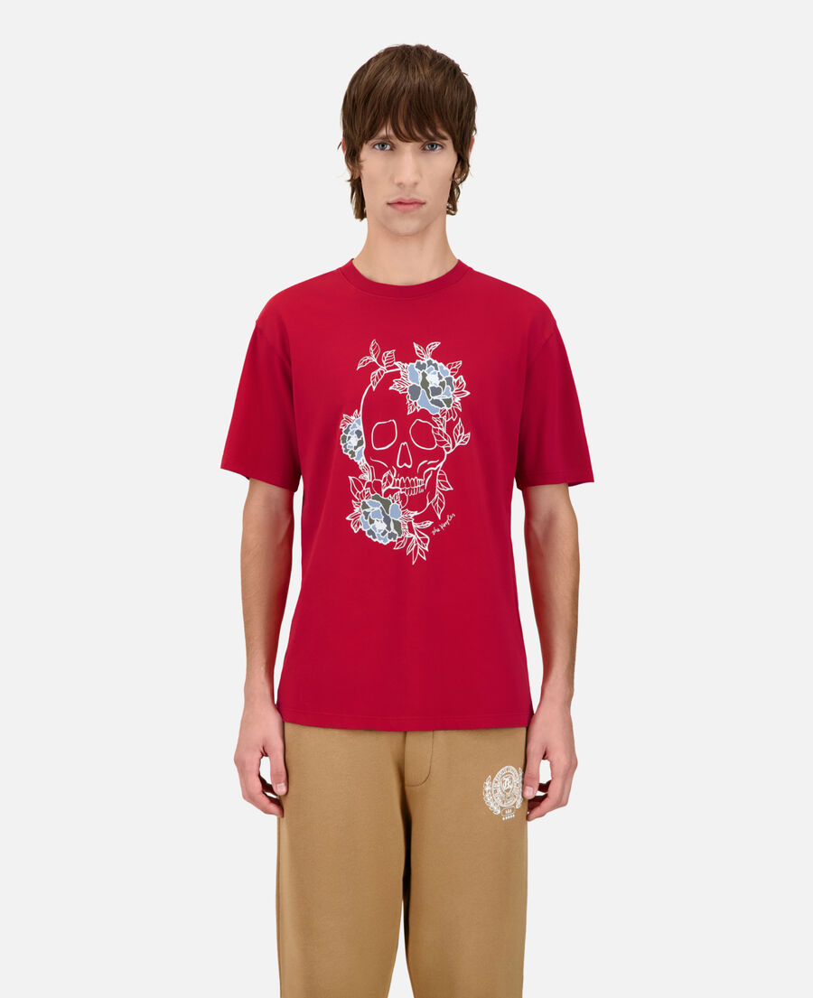 t-shirt homme rouge avec sérigraphie flower skull