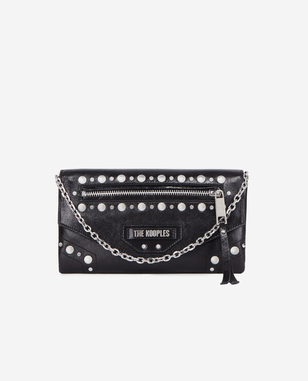 small jill black leather pouch with studs and chain