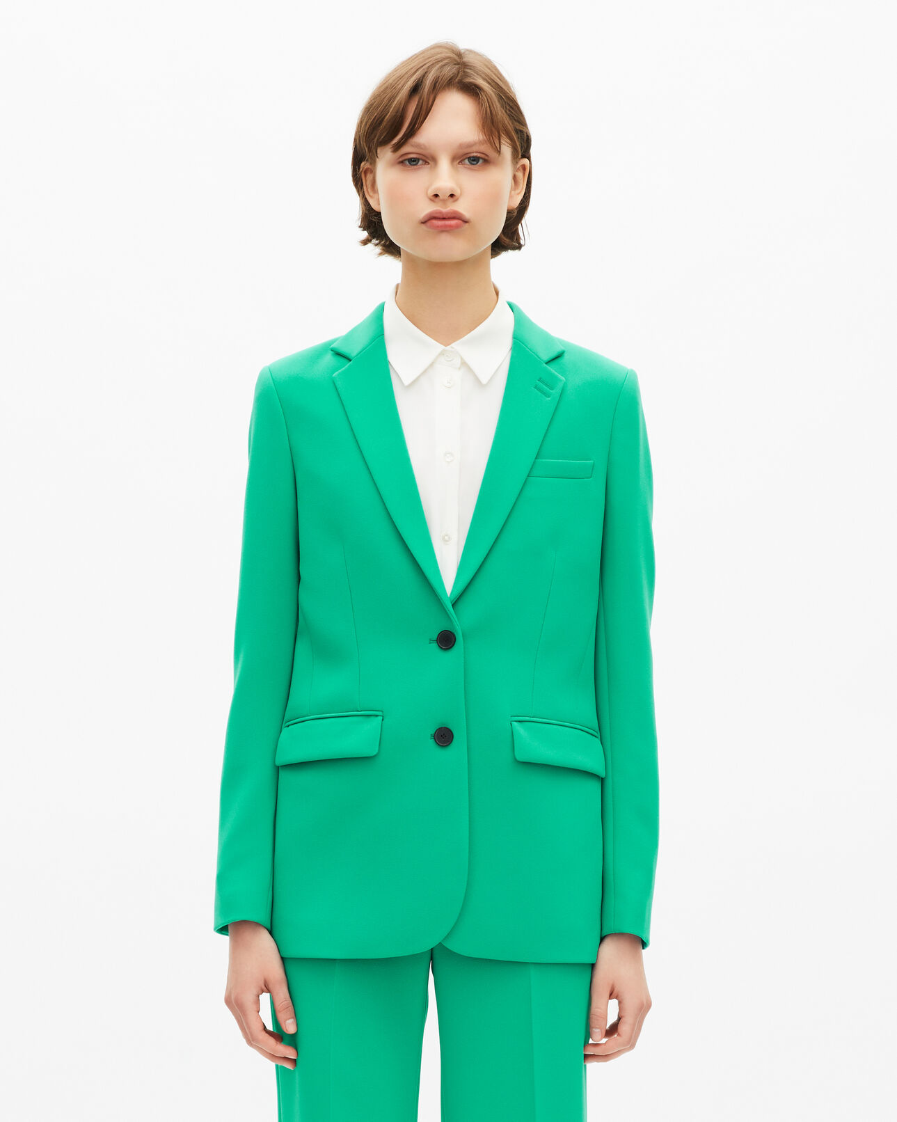 The Kooples FEMME GREEN veste tailleur verte en crêpe