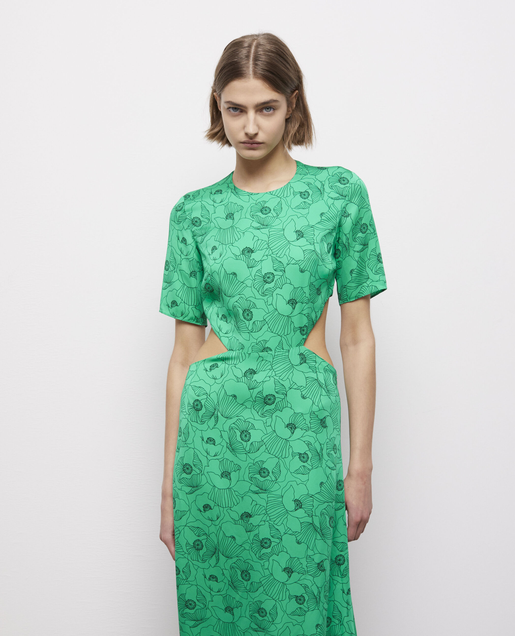 Long printed dress with cut-out details, GREEN, hi-res image number null
