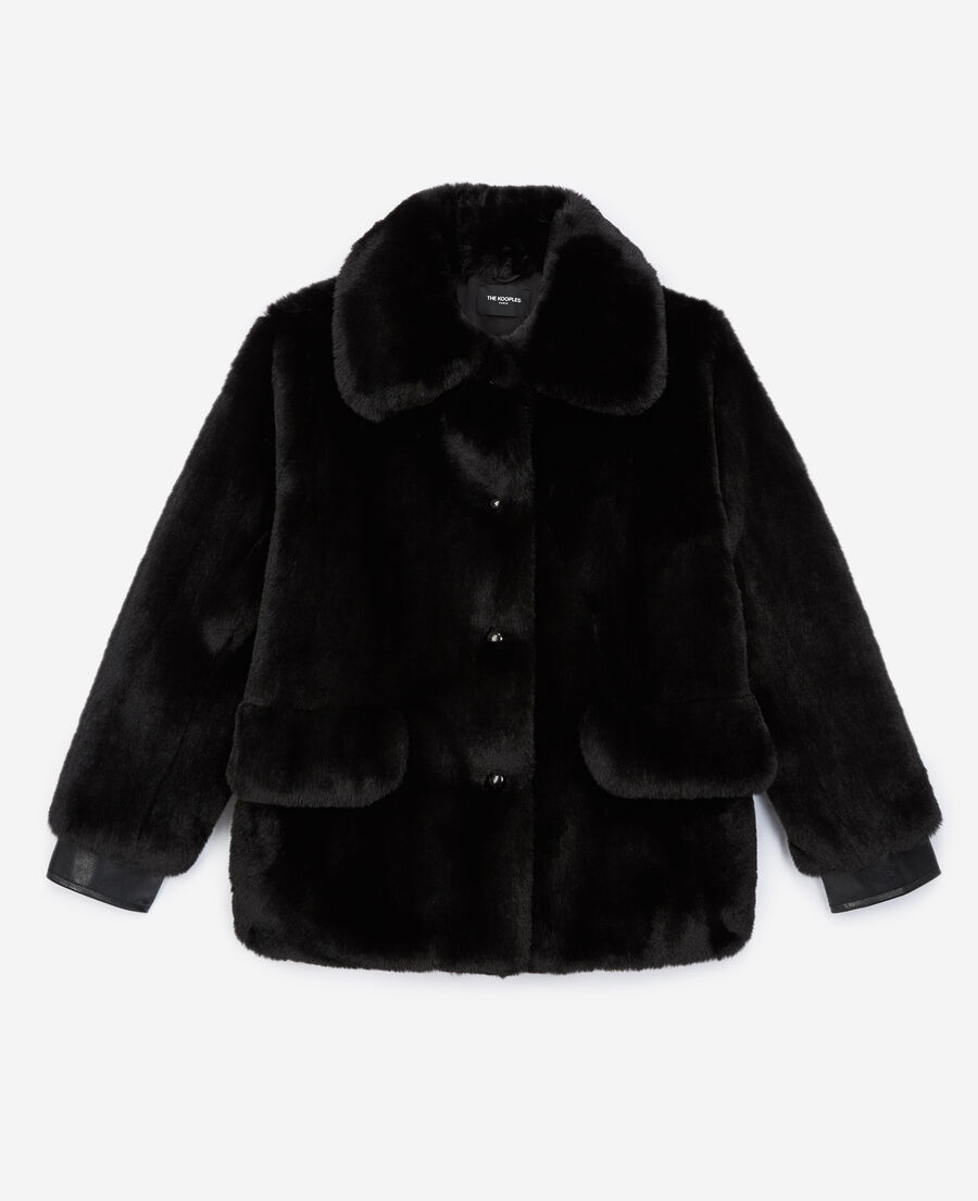 Short black faux fur coat | The Kooples