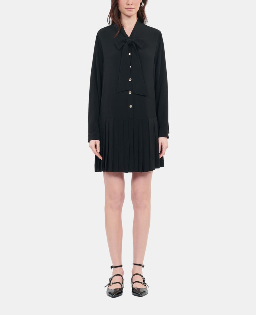 The Kooples DAMEN BLACK schwarzes kurzes kleid mit plissierung