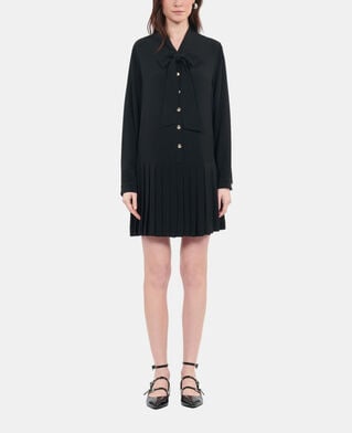 The Kooples DAMEN BLACK schwarzes kurzes kleid mit plissierung