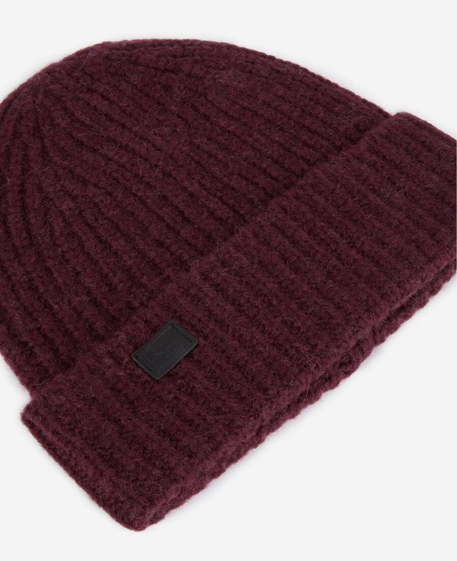 The Kooples FEMME BURGUNDY bonnet bordeaux en mélange de laine côtelé