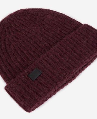 The Kooples FEMME BURGUNDY bonnet bordeaux en mélange de laine côtelé
