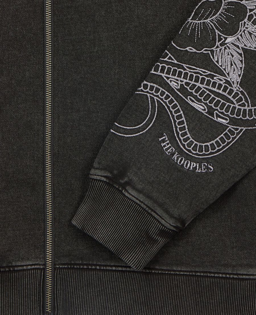 The Kooples MEN BLACK WASHED hooded sweatshirt with black embroidery