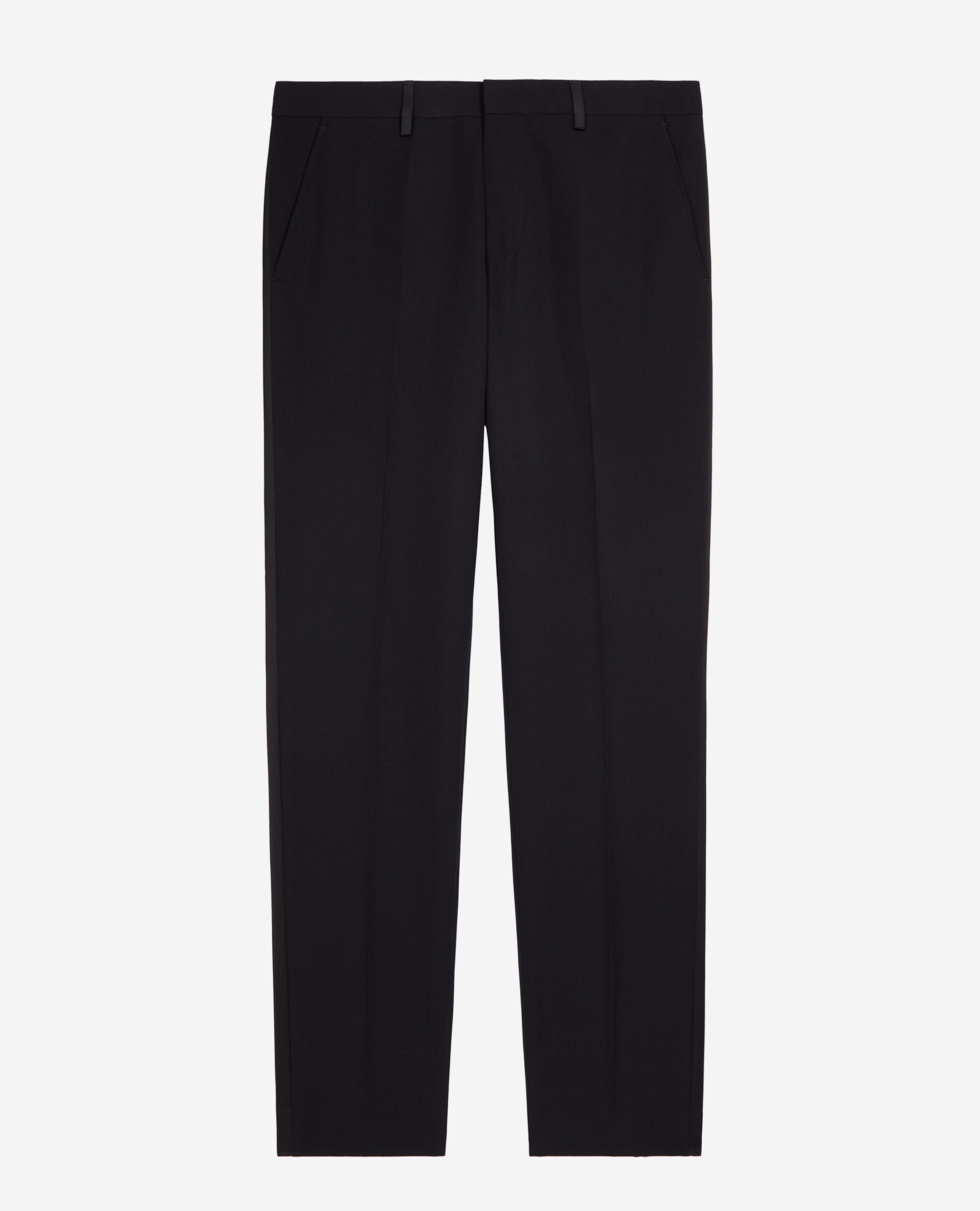 Pantalon de smoking avec détails en satin droit noir, BLACK, hi-res image number null