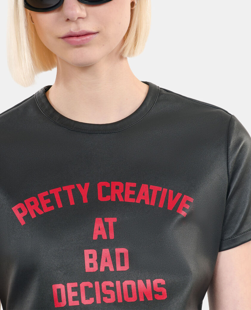 The Kooples FEMME BLACK t-shirt en cuir avec sérigraphie noir