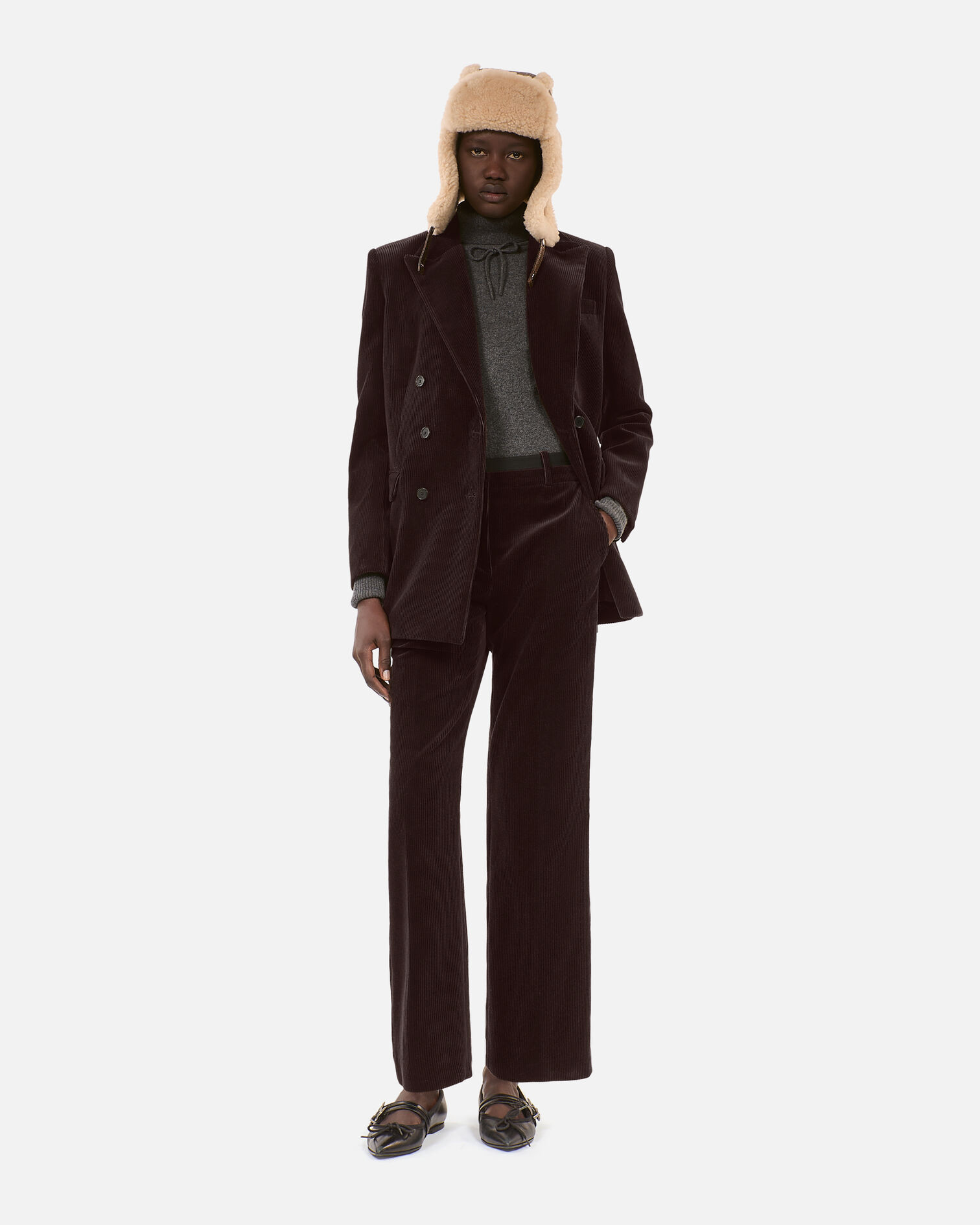 Brown shearling  chapka, BROWN, hi-res image number null
