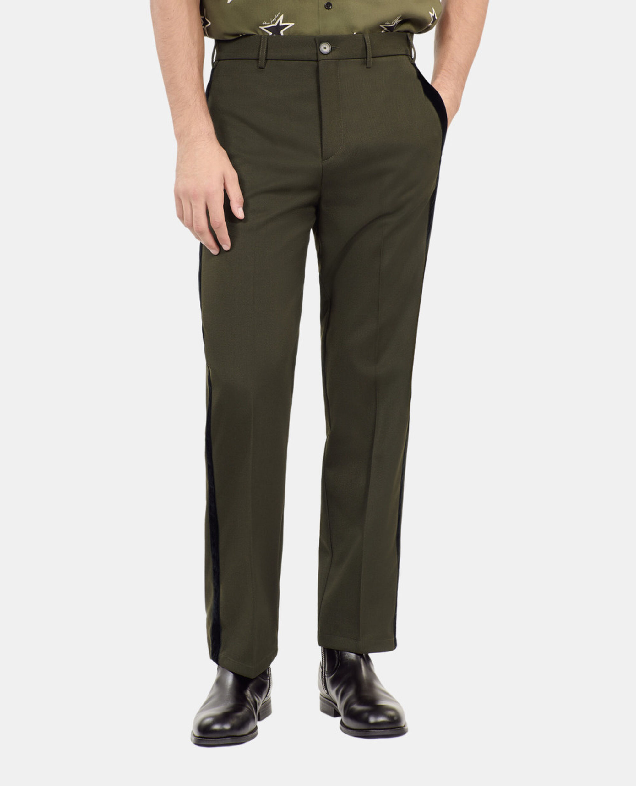 Khaki wool blend wide-leg trousers, KAKI, hi-res image number null