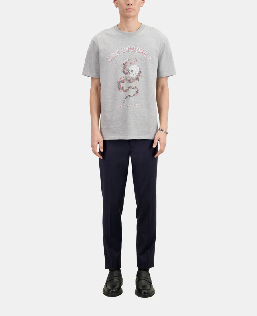 The Kooples H LIGHT GREY CHINE men's light gray t-shirt with sneaky snake serigraphy