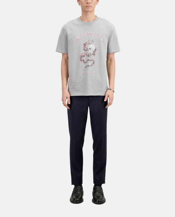 The Kooples HERREN LIGHT GREY CHINE hellgraues t-shirt mit siebdruck für herren