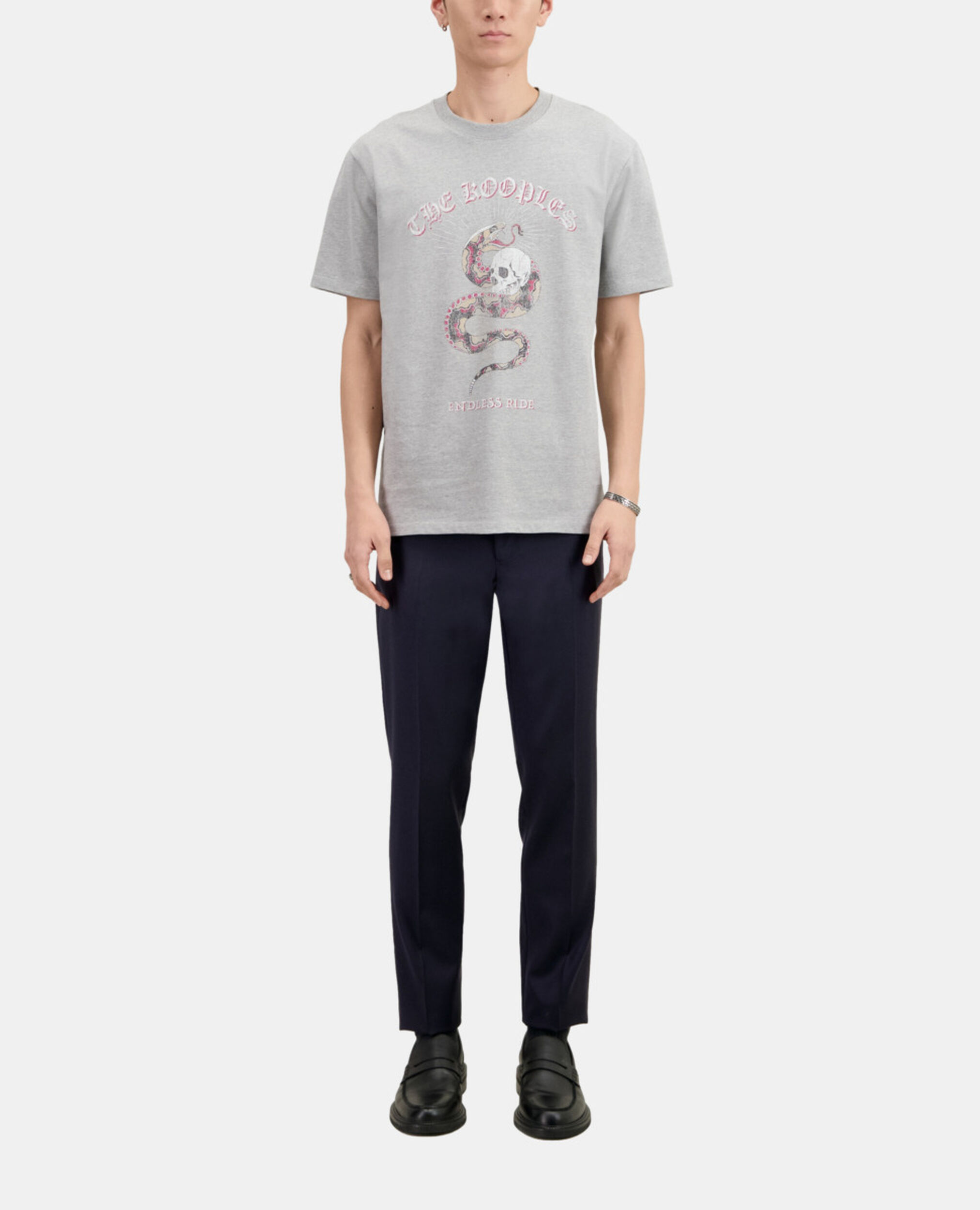 Hellgraues T-Shirt mit Siebdruck für Herren, LIGHT GREY CHINE, hi-res image number null