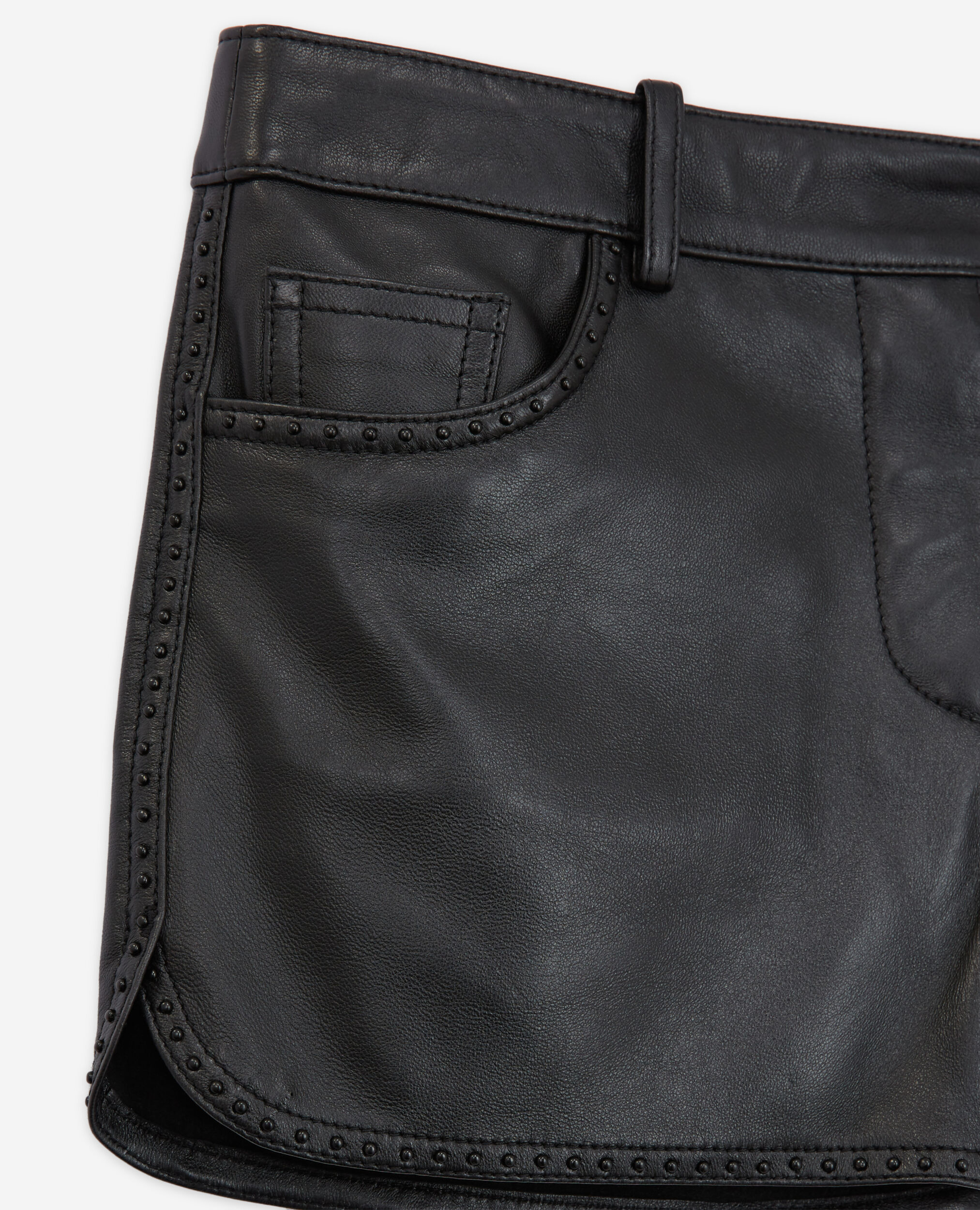 Schwarze Shorts aus Leder mit Nieten, BLACK, hi-res image number null