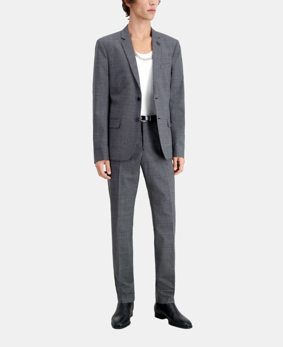 black micro-pattern wool suit jacket
