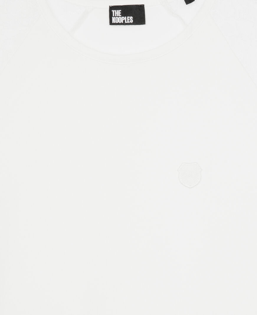 The Kooples FEMME ECRU t-shirt avec manches en dentelle blanc