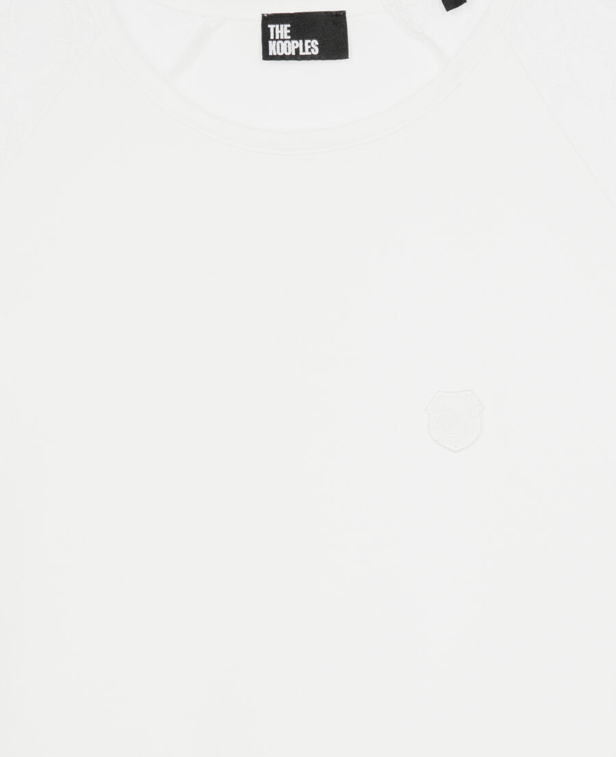 The Kooples FEMME ECRU t-shirt avec manches en dentelle blanc