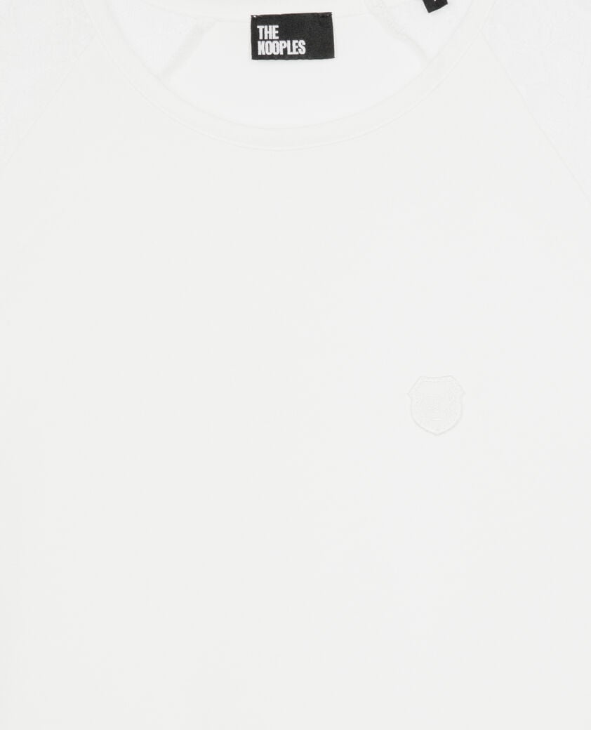 The Kooples FEMME ECRU t-shirt avec manches en dentelle blanc