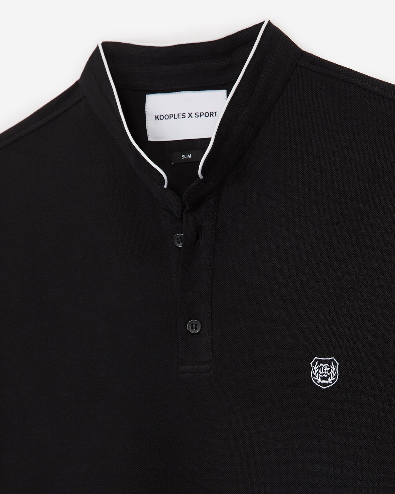 The Kooples MEN BLACK / WHITE slim black cotton polo shirt w/officer collar