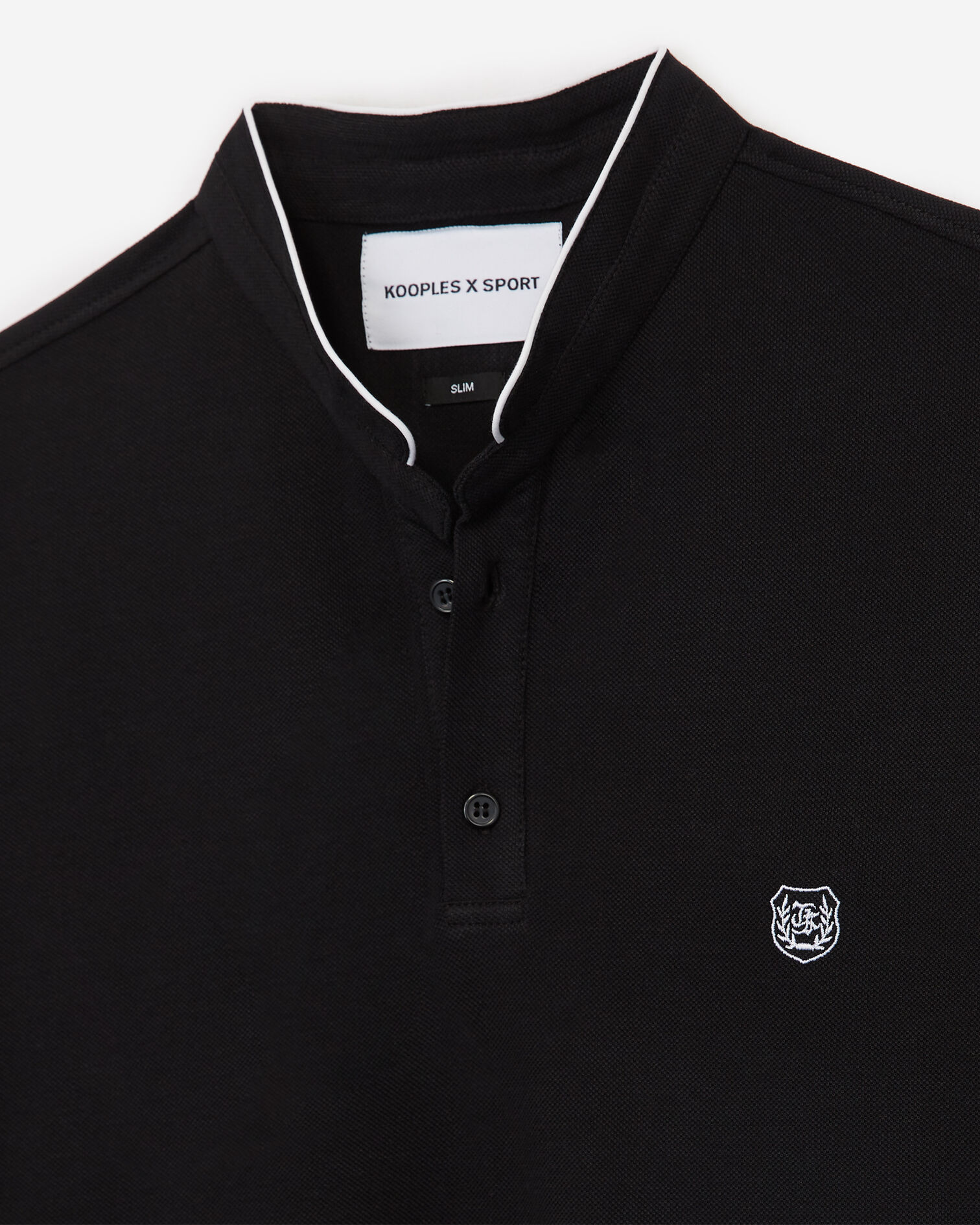 Slim black cotton polo shirt w/officer collar, BLACK / WHITE, hi-res image number null