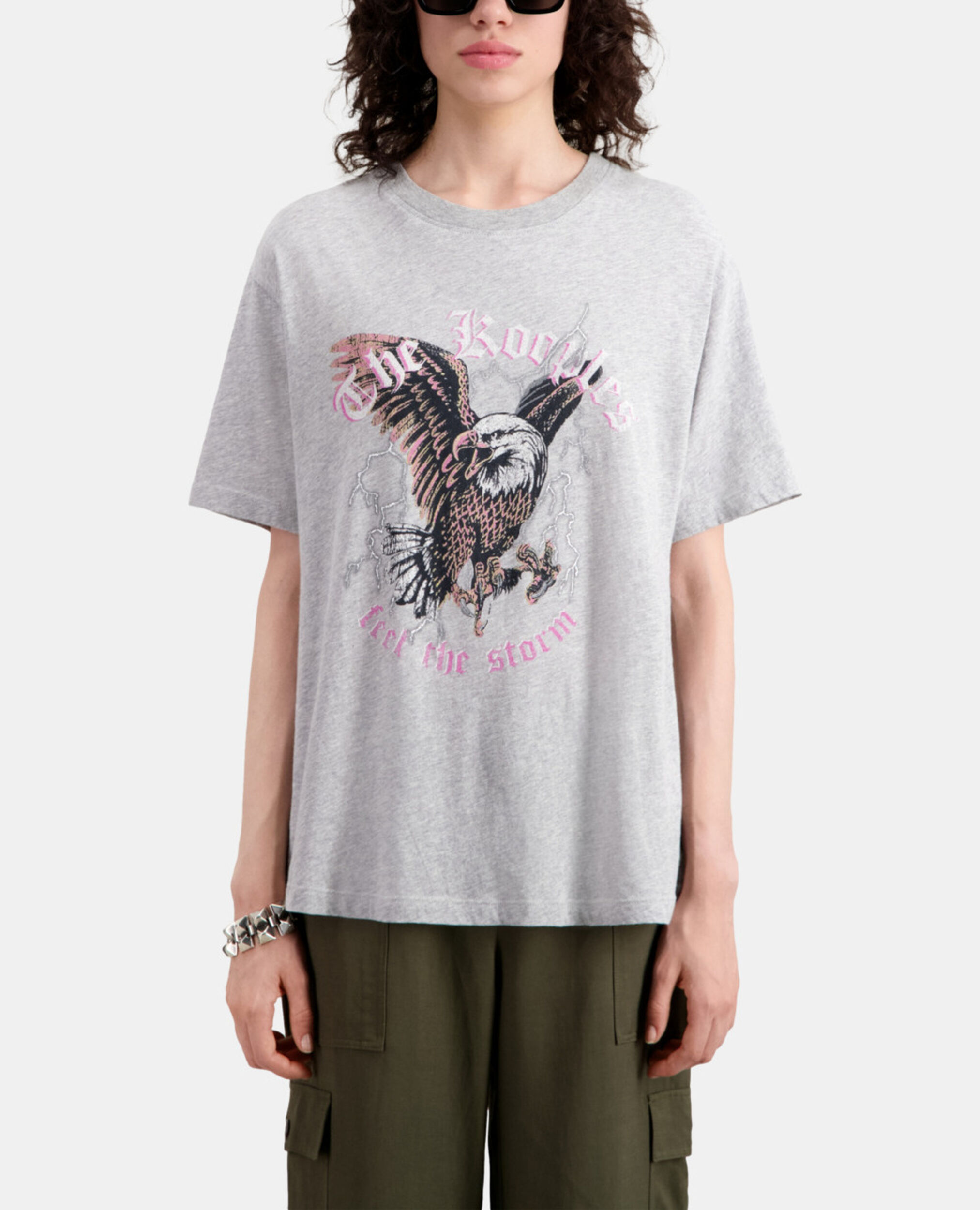 T-shirt Femme gris avec sérigraphie Feel the storm, GRIS CLAIR, hi-res image number null