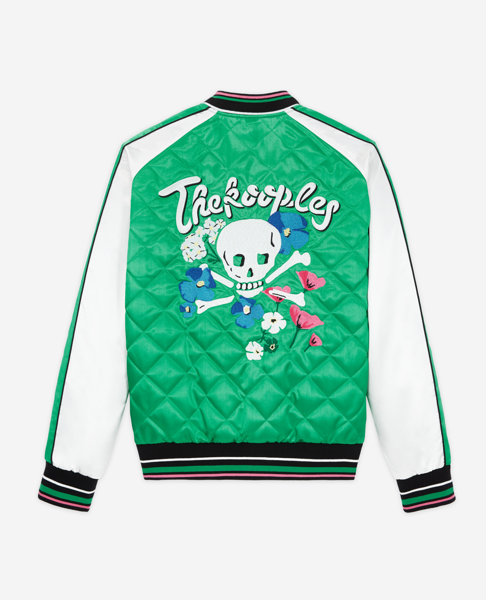 Two-tone satin teddy jacket with embroidery, GREEN-WHITE, hi-res image number null
