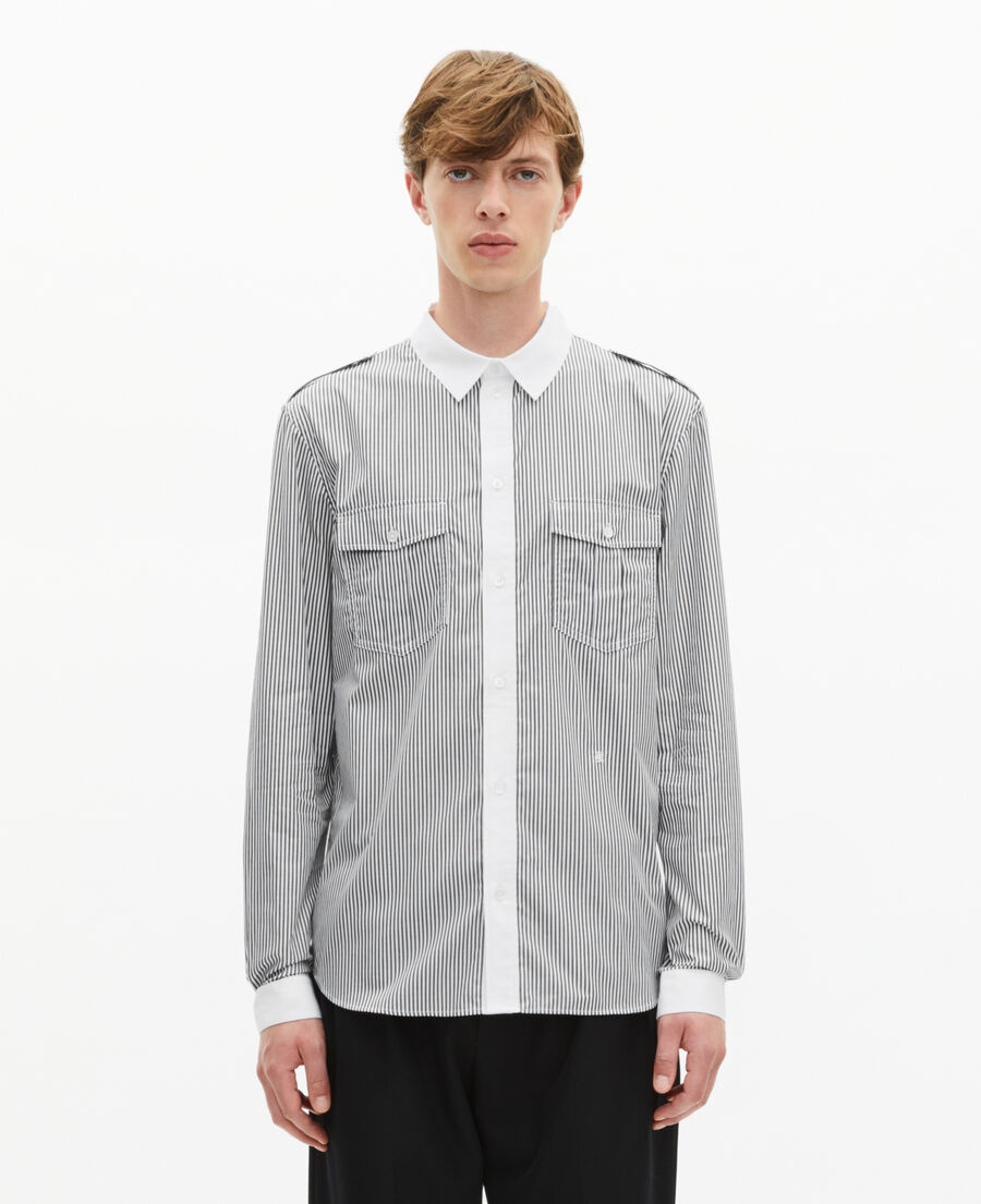 The Kooples HOMME BLACK WHITE chemise &agrave; fines rayures blanche et noire