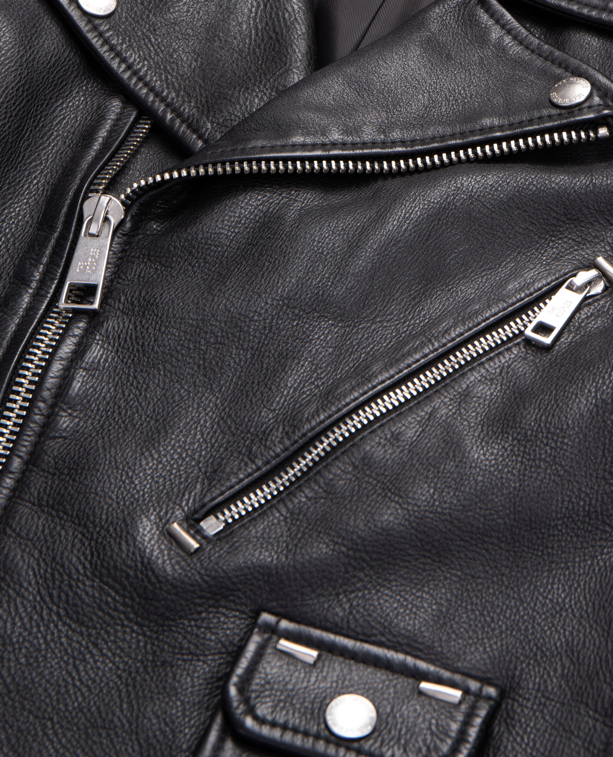 Schwarze Bikerjacke aus Leder, BLACK, hi-res image number null