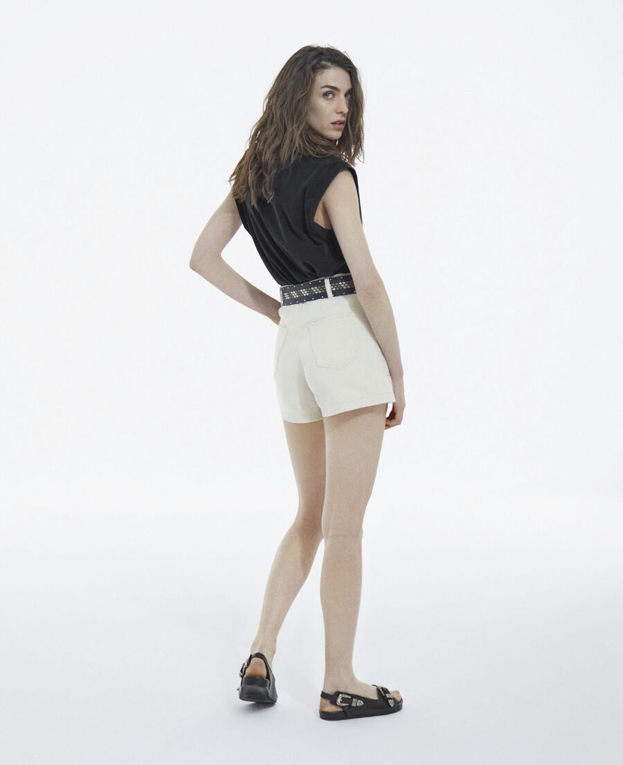 The Kooples FEMME BEIGE MELANGE short écru denim ajusté taille élastique