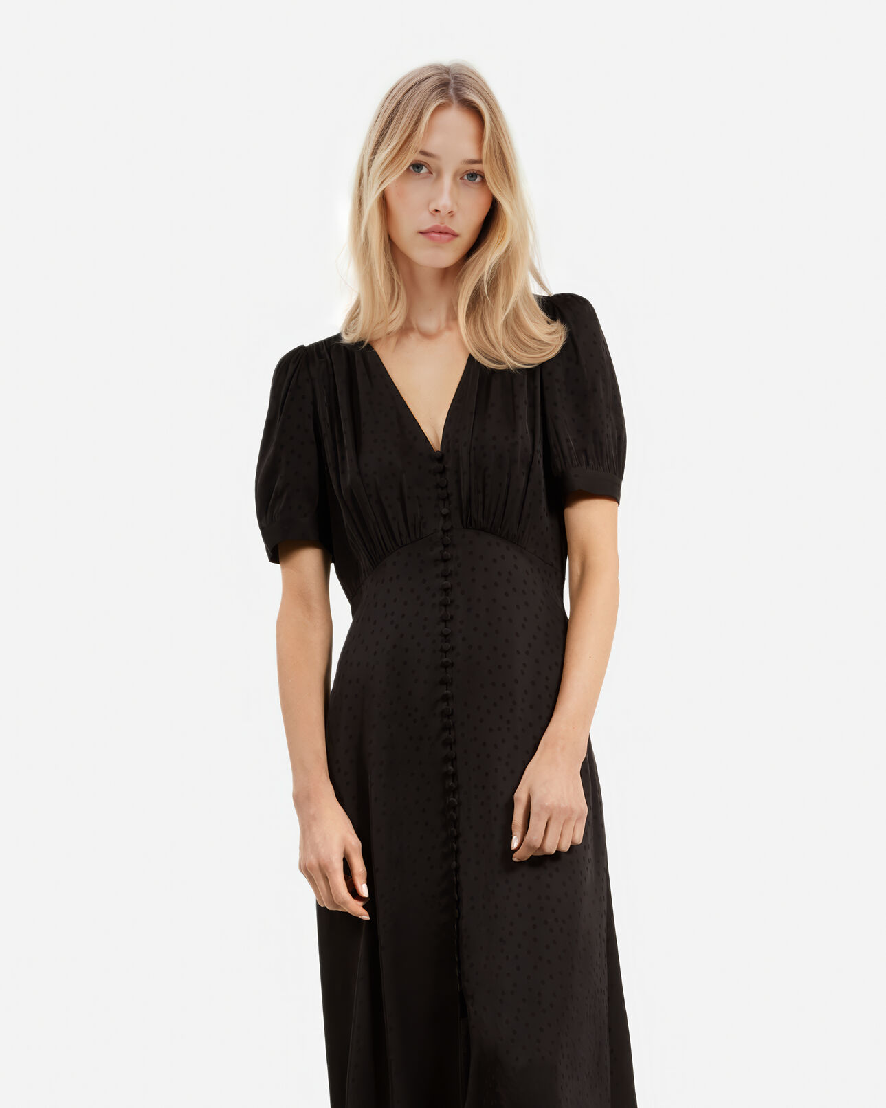 The Kooples WOMEN BLACK black long dress with button fastening