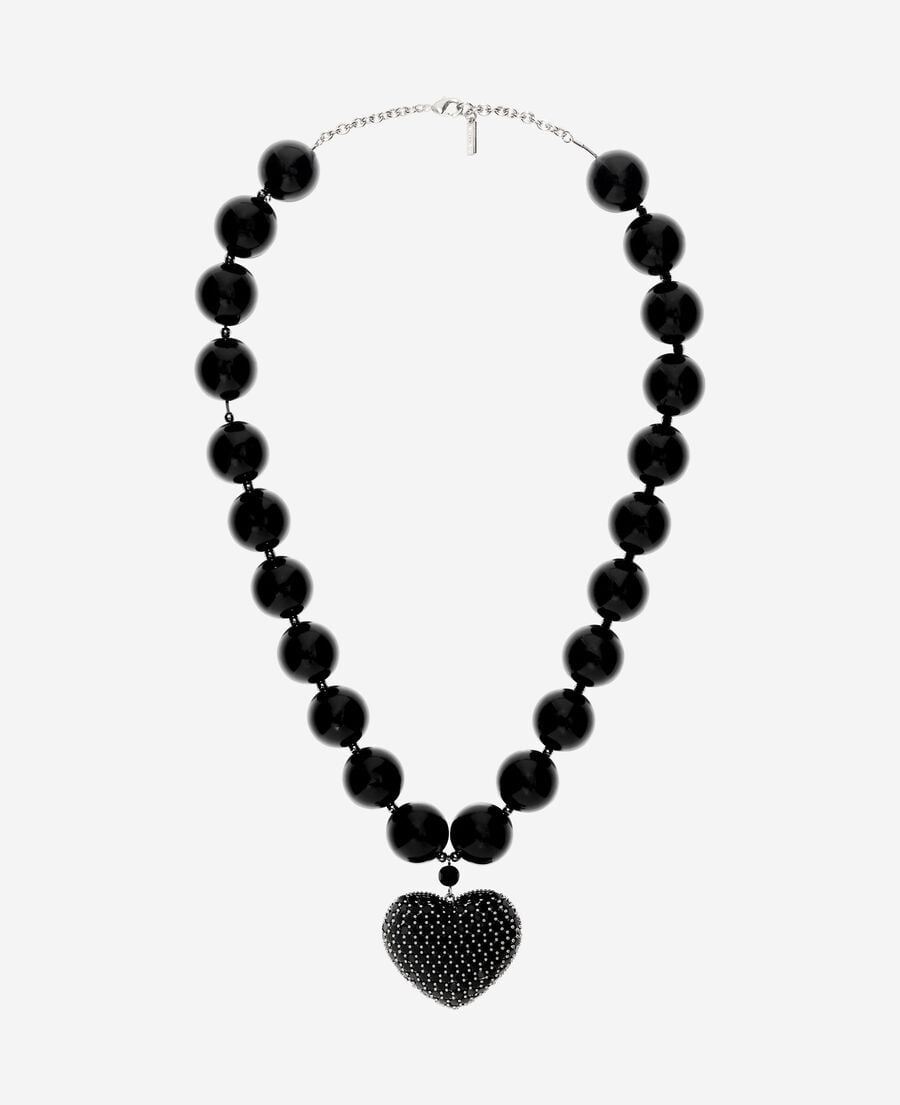 The Kooples FEMME BLACK collier pendentif c&oelig;ur avec perles noir