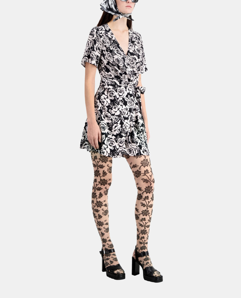 The Kooples WOMEN BLACK / PINK short printed wrap dress