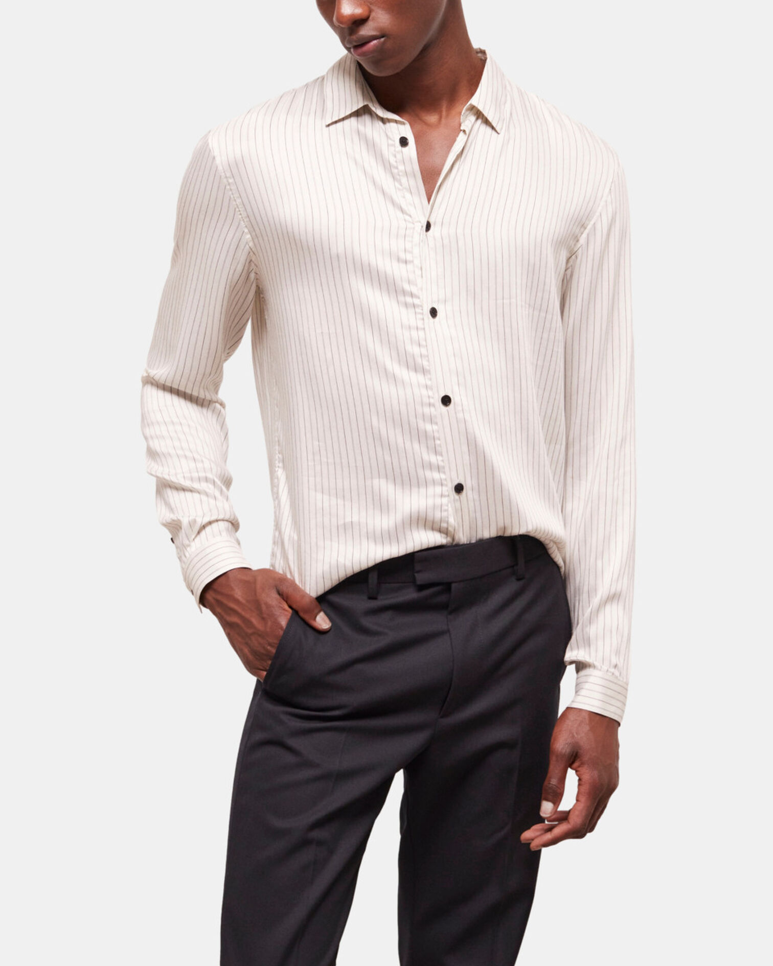 Camisa slim rayas blanco crudo con cuello clásico, OFF WHITE, hi-res image number null