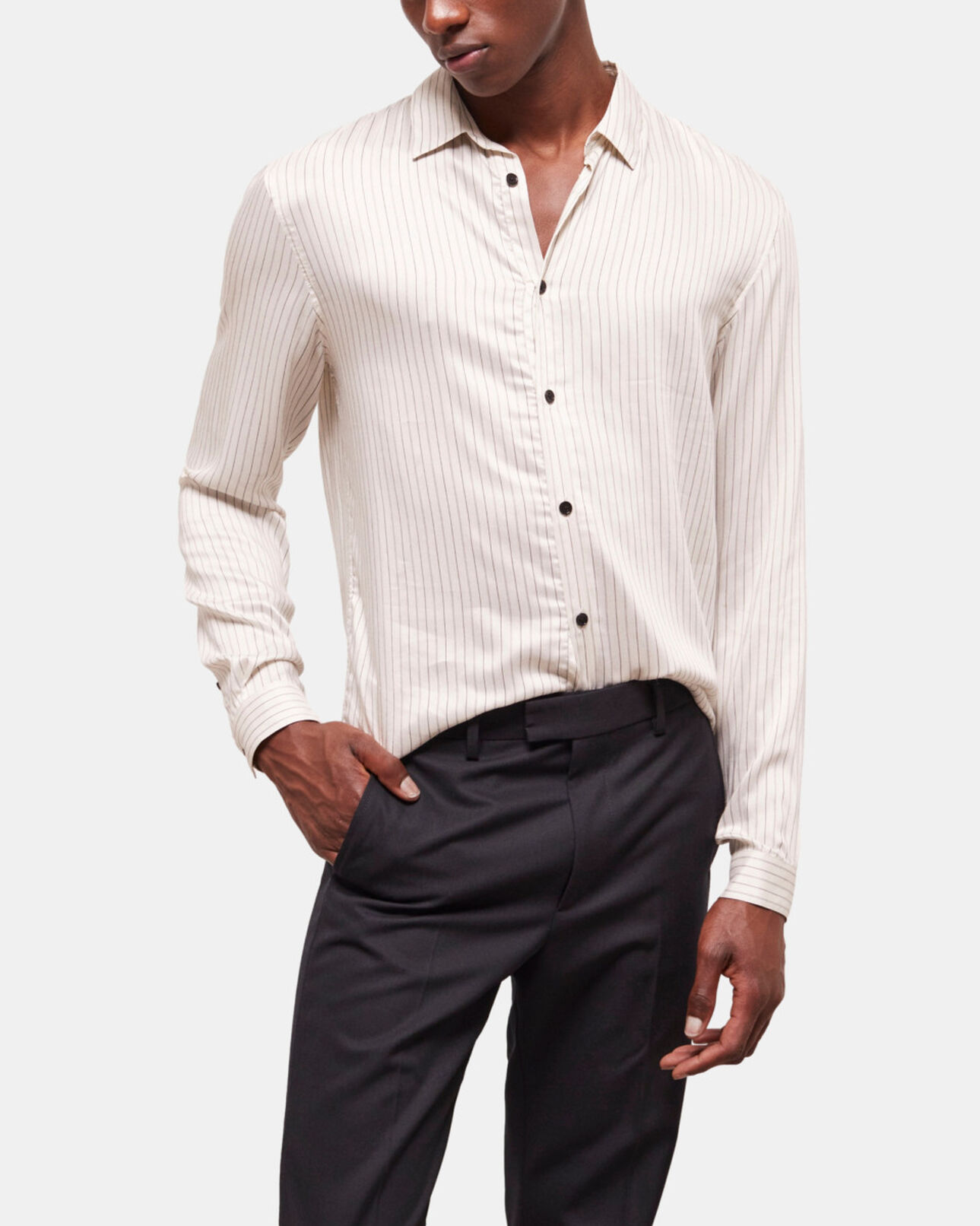 The Kooples HOMBRE OFF WHITE camisa slim rayas blanco crudo con cuello clásico
