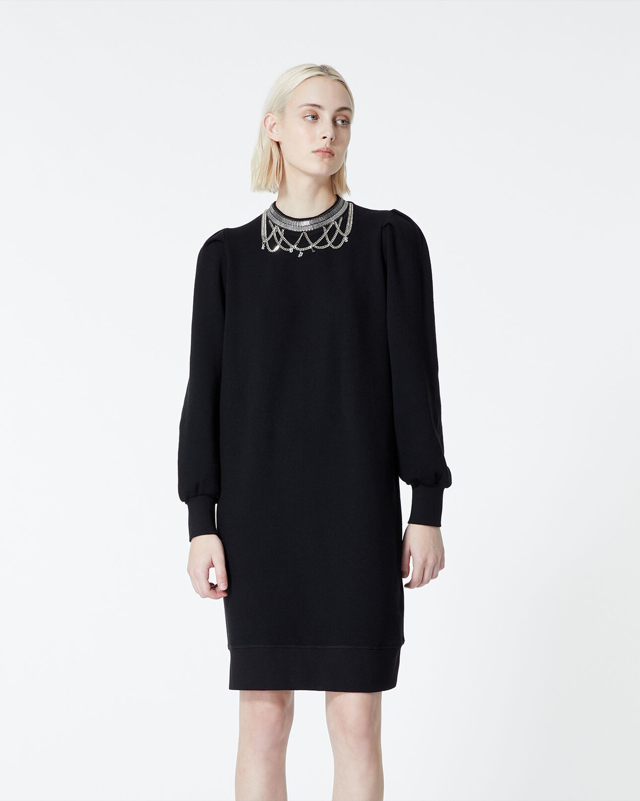 The Kooples FEMME BLACK robe avec collier bijoux au col