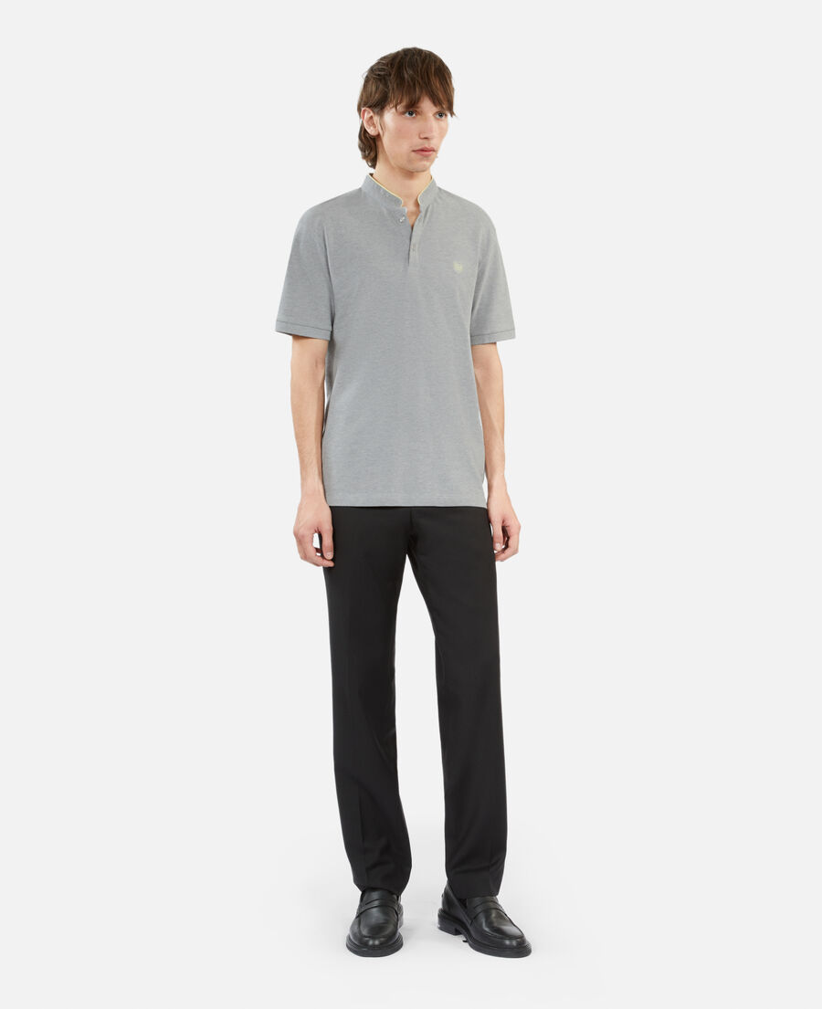 grey pique cotton polo t-shirt