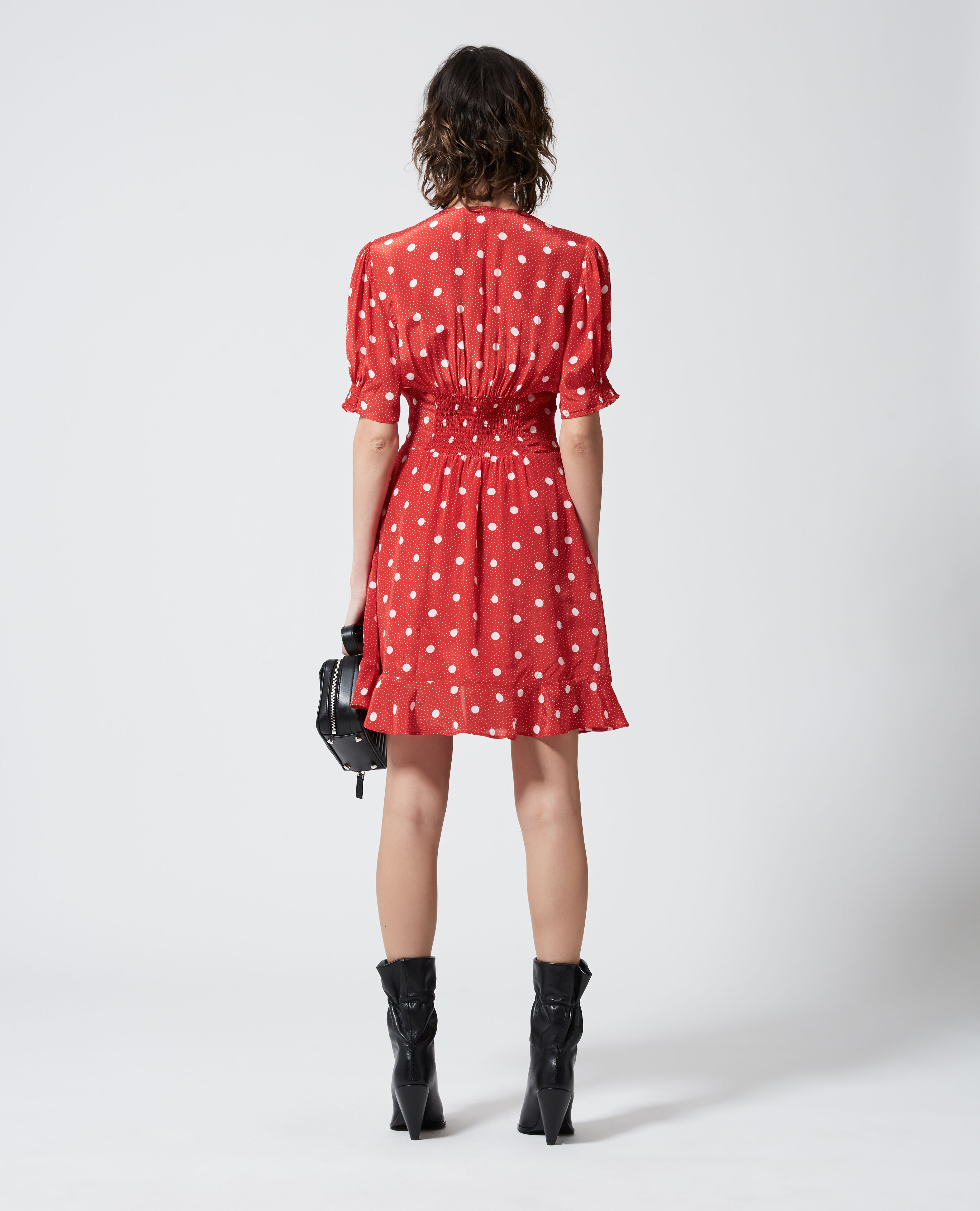 Red short printed dress with smocking The Kooples