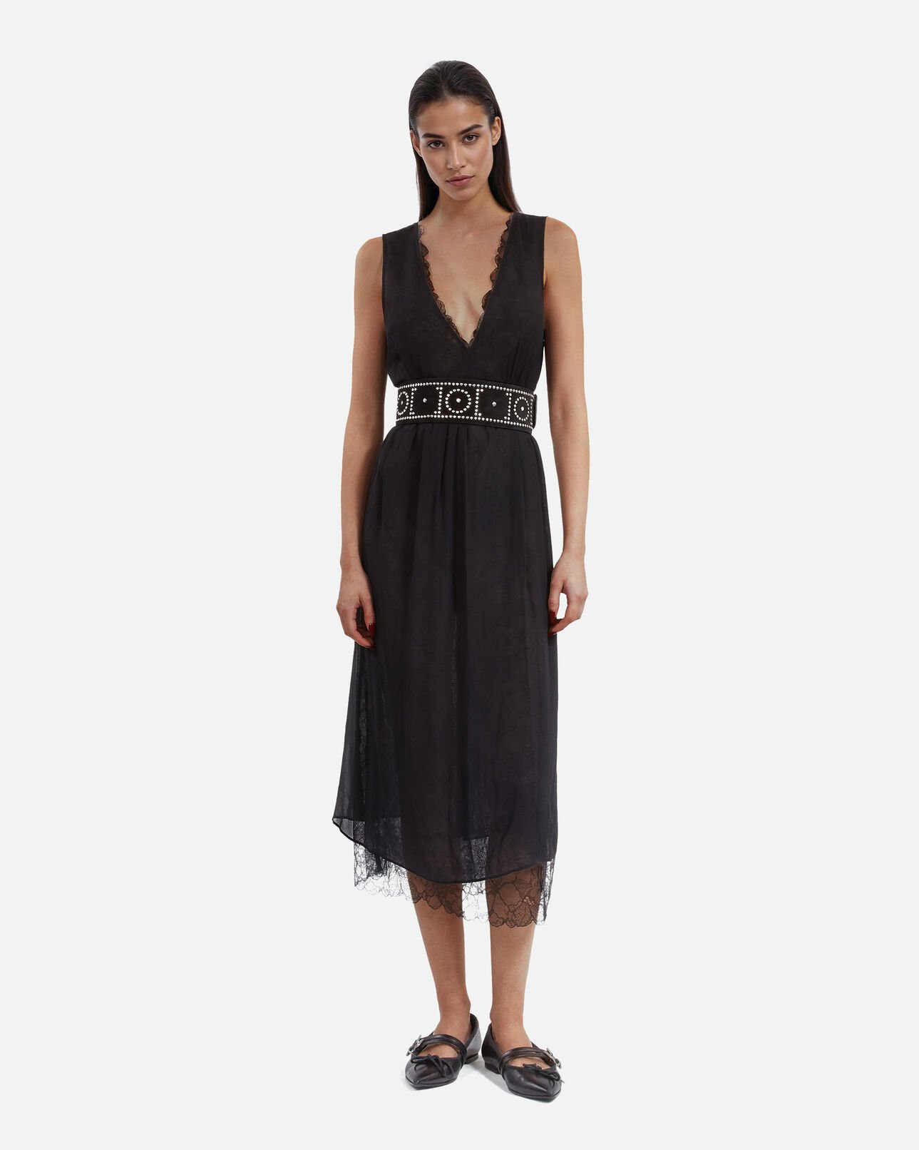 The Kooples WOMEN BLACK long dress with black lace
