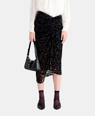 The Kooples WOMEN BLACK black devoré velvet midi skirt