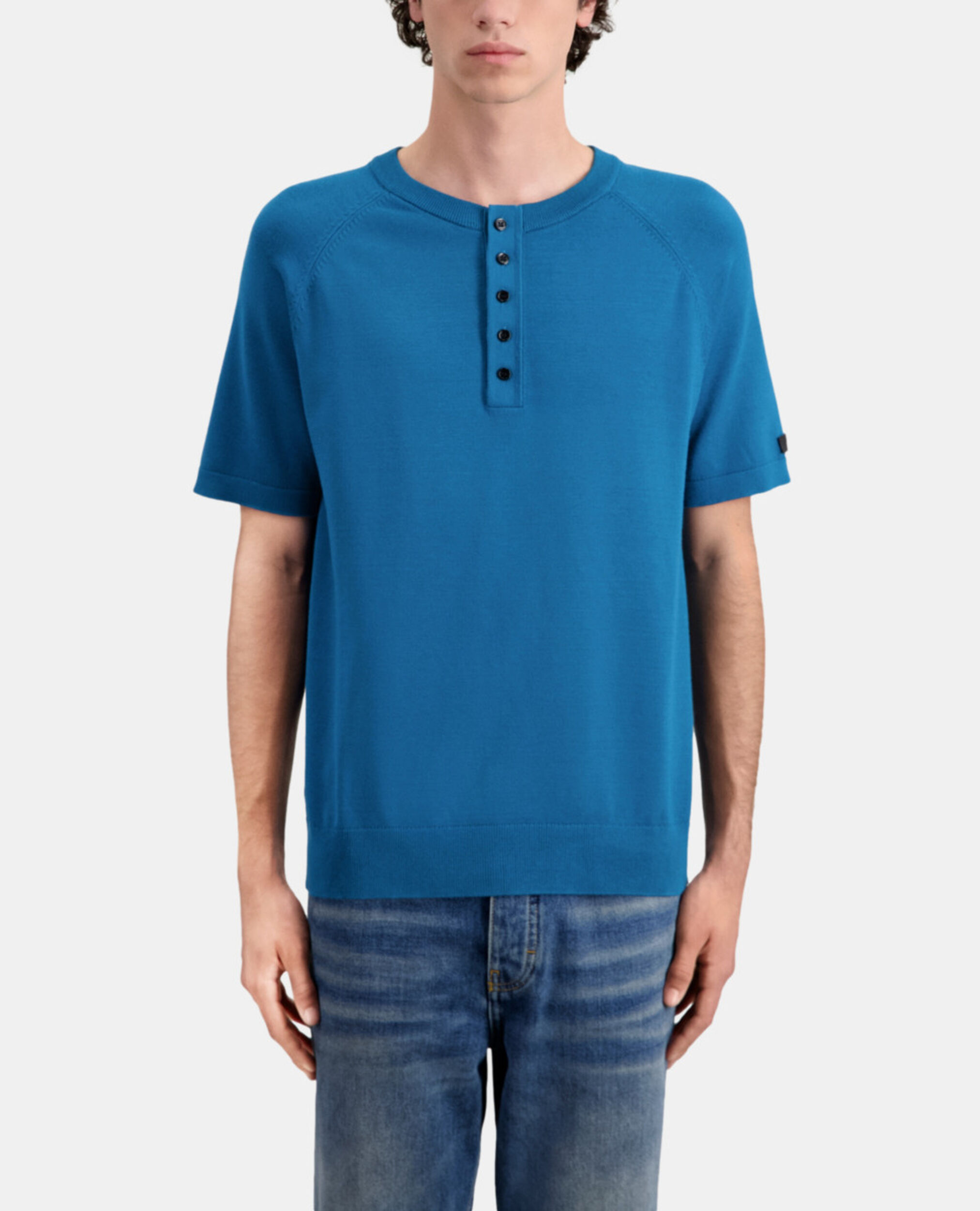 Blaues T-Shirt Herren aus Strick, MEDIUM BLUE, hi-res image number null