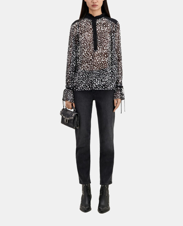 printed top with contrasting details