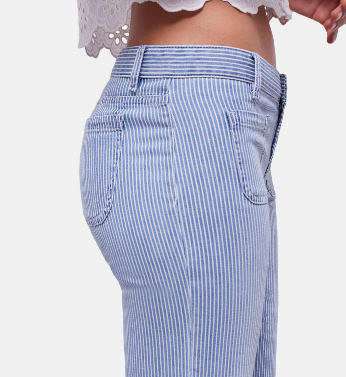 Light blue and white striped jeans deals