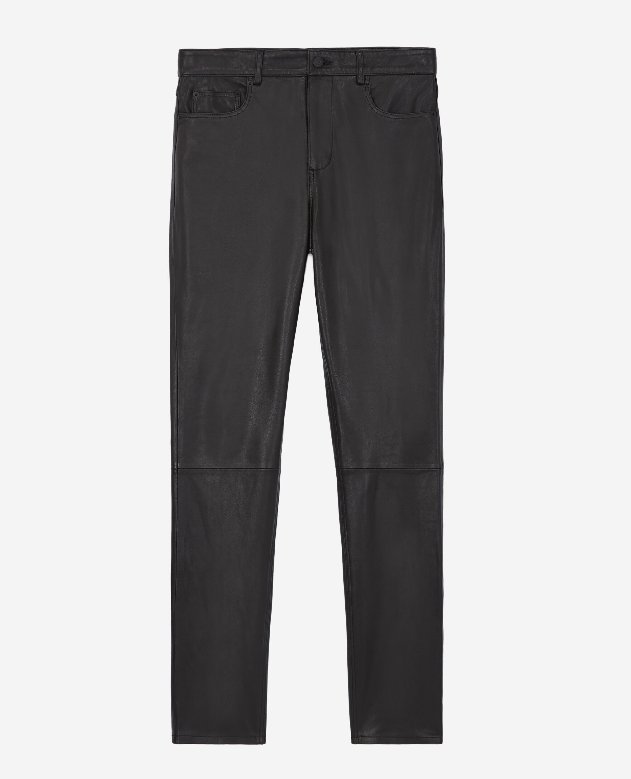 Black leather slim-fit pants, BLACK, hi-res image number null