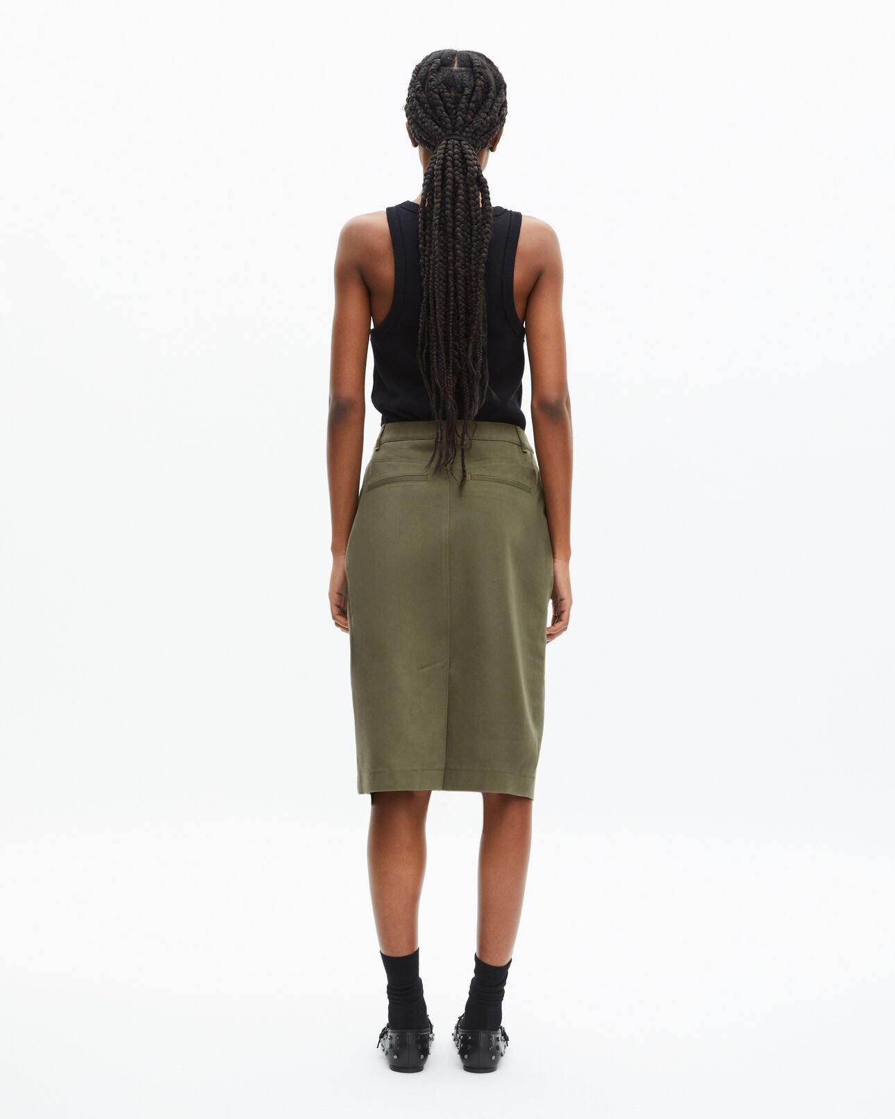 The Kooples FEMME KAKI jupe cargo midi kaki