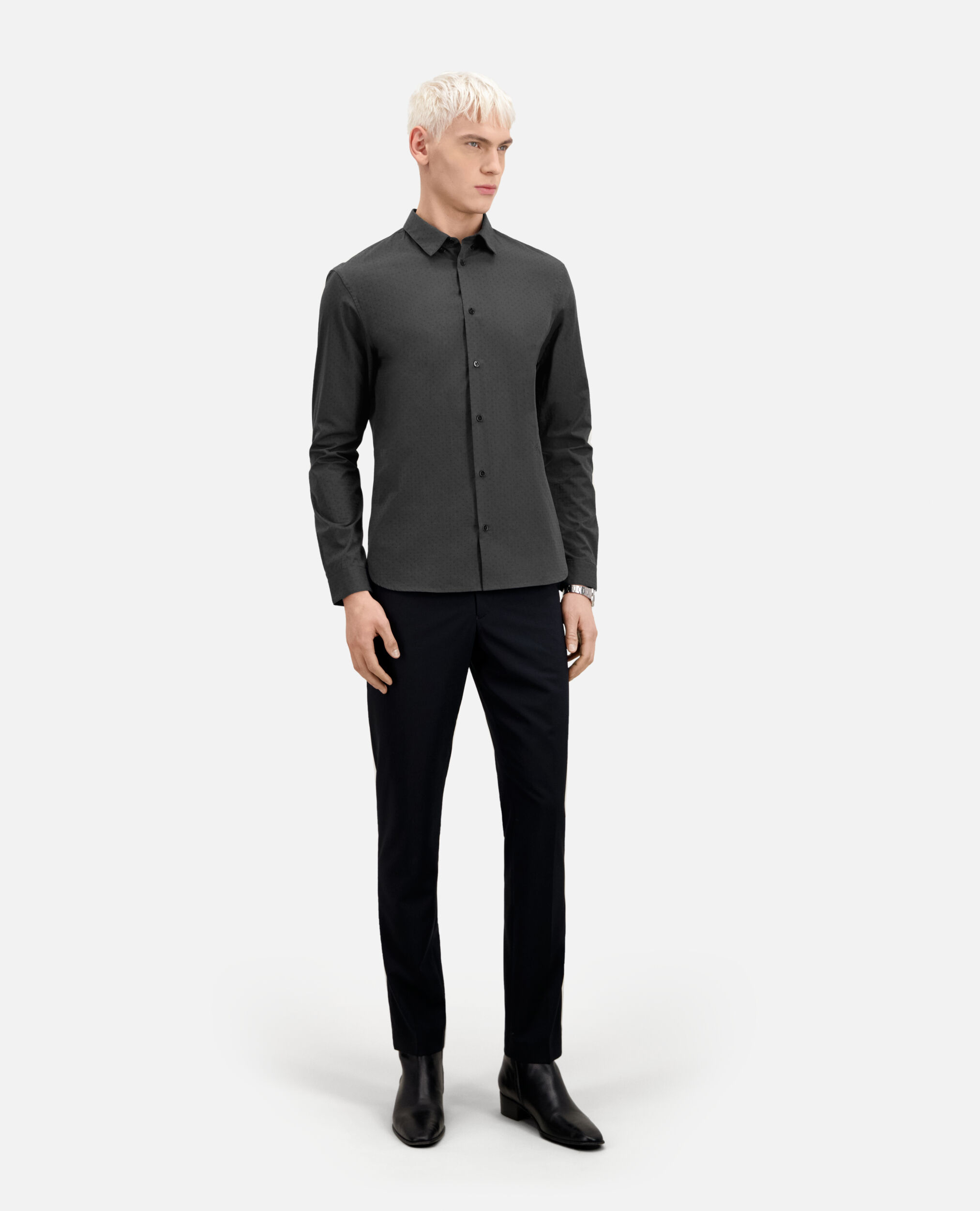 Charcoal gray shirt with micro patterns, BLACK, hi-res image number null