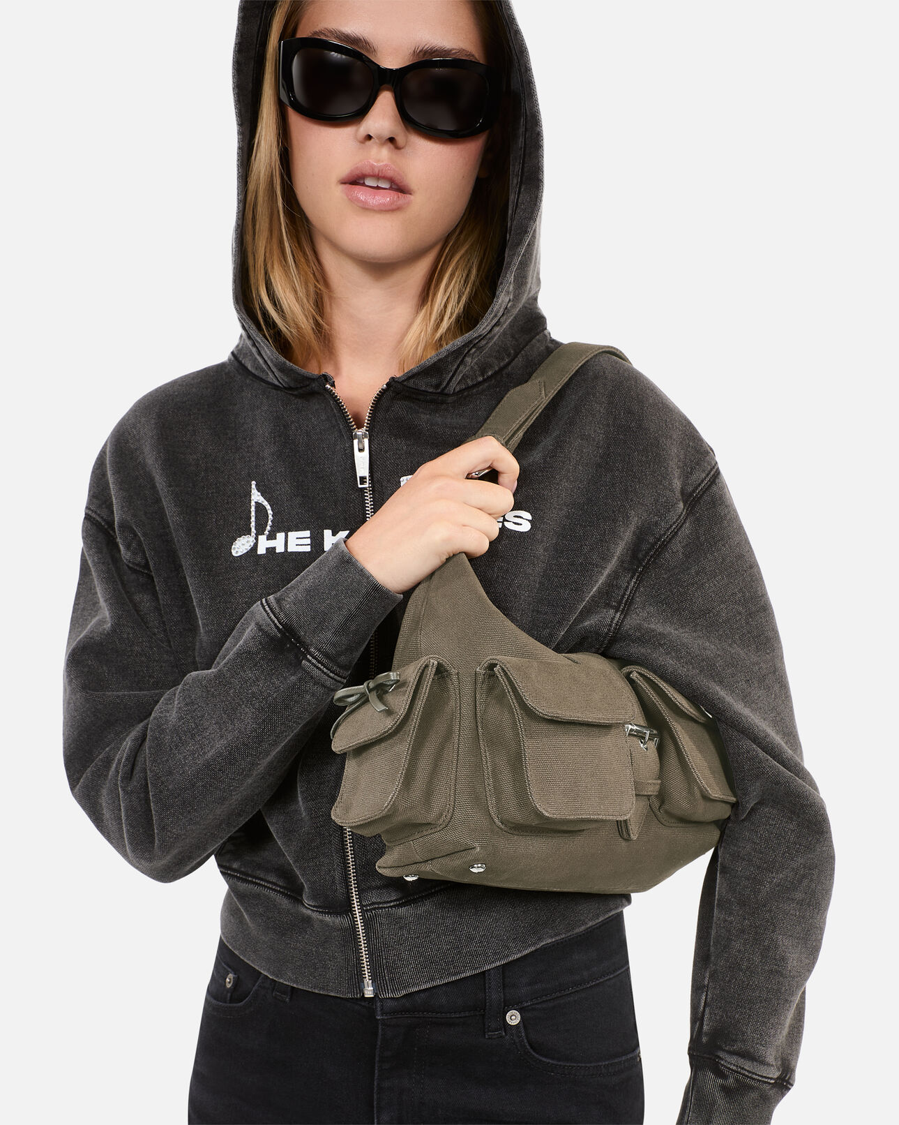 The Kooples DAMEN KAKI khakifarbene amelia tasche aus canvas