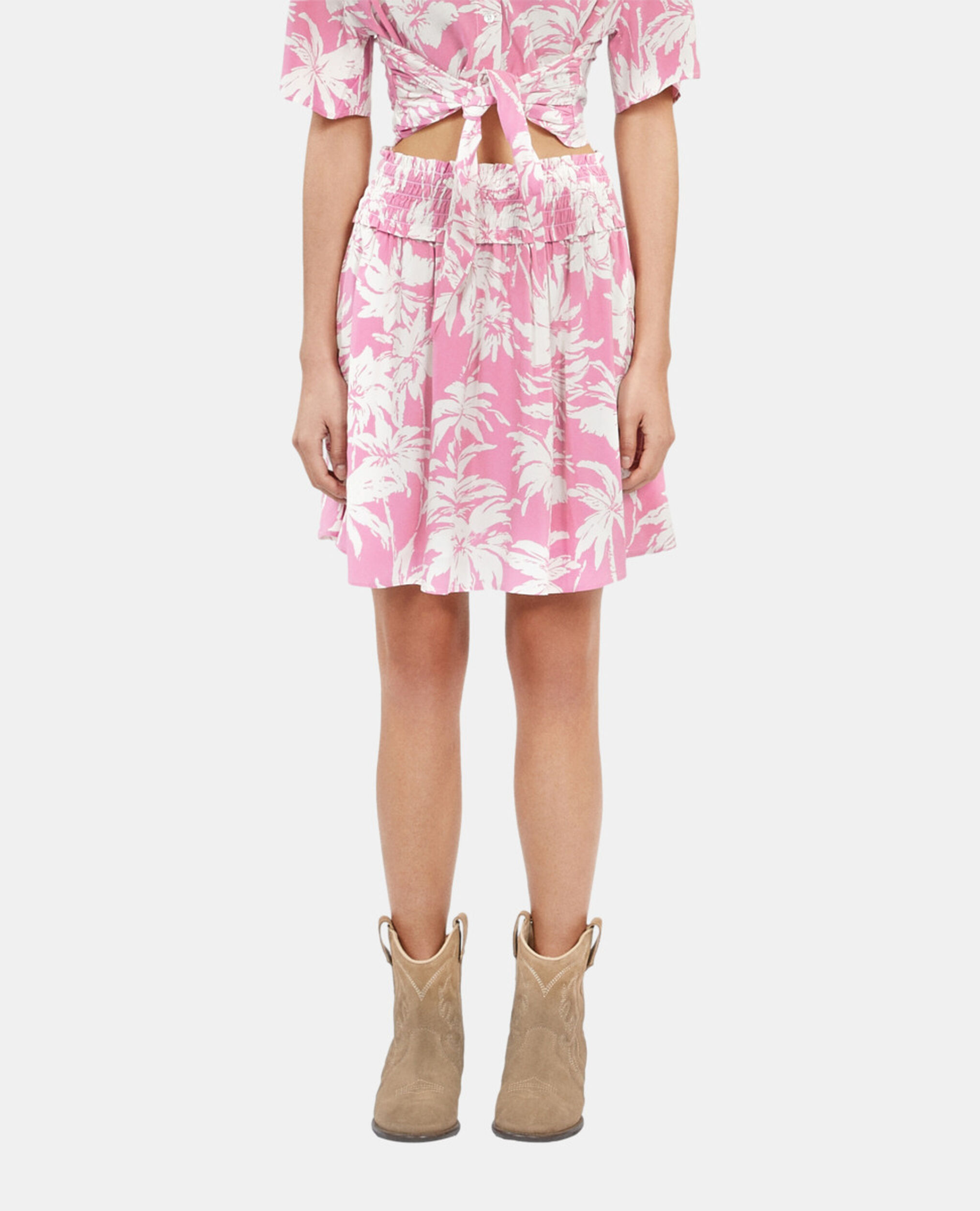 Short printed skirt with smocks, PINK-WHITE, hi-res image number null